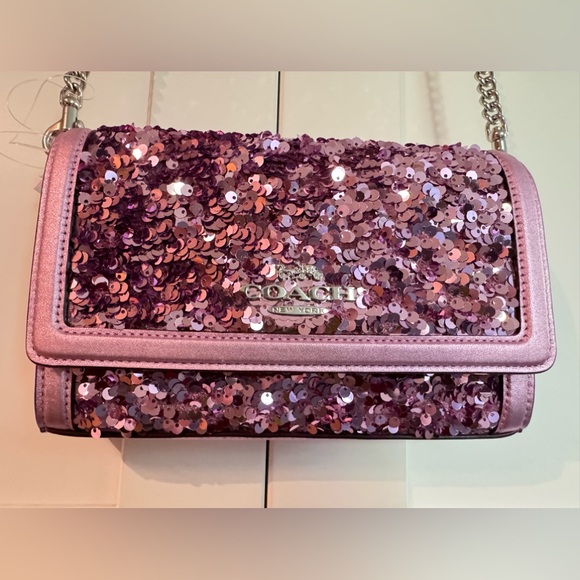 Coach sequins bag crossbody handbag shoulder bag clutch removable strap - Picture 4 of 16